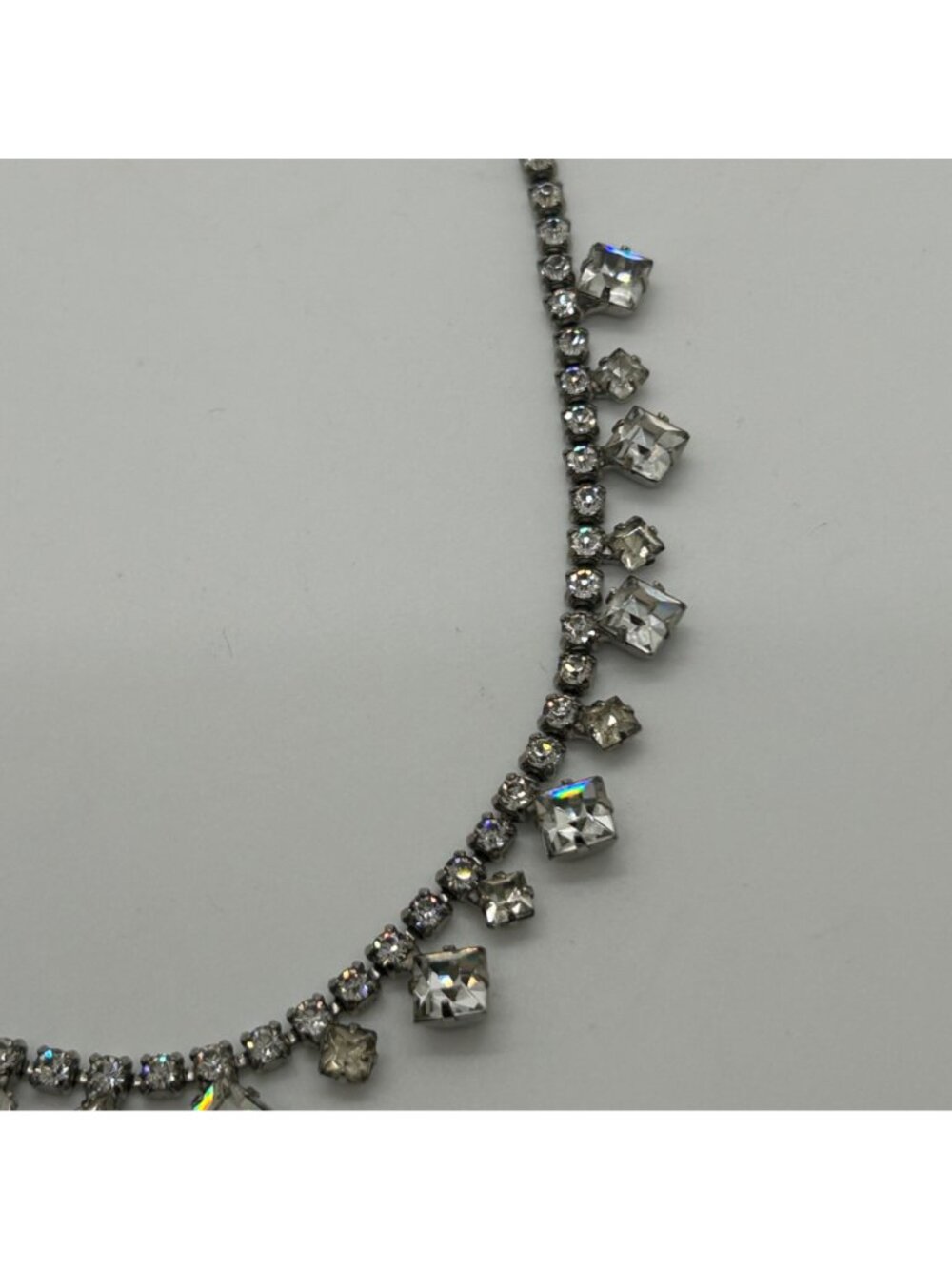 Vintage Rhinestone Choker Necklace Silver-Tone Wedding Formal Prom MCM - Picture 5 of 10